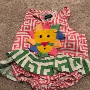 Lion ribbon sun suit with attached skirt